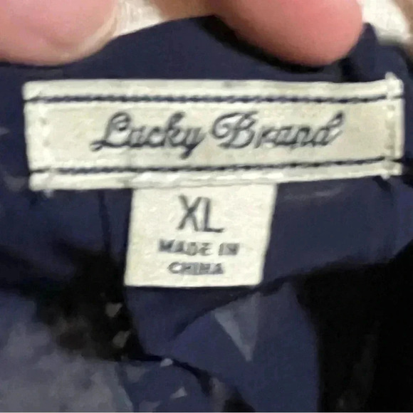 Lucky Brand mixed media plum and navy open back sweater XL - Picture 4 of 5